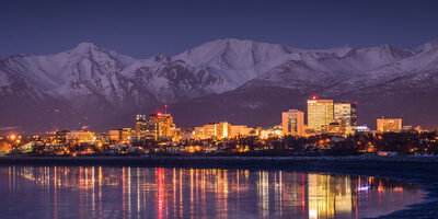 Anchorage, Alaska skyline in winter