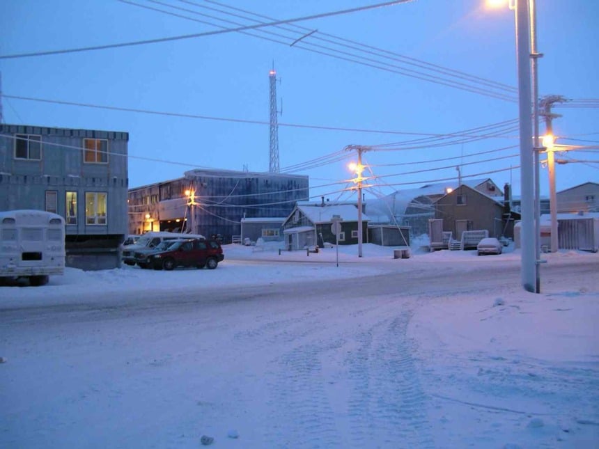 Downtown Utqiagvik, Alaska covered in snow