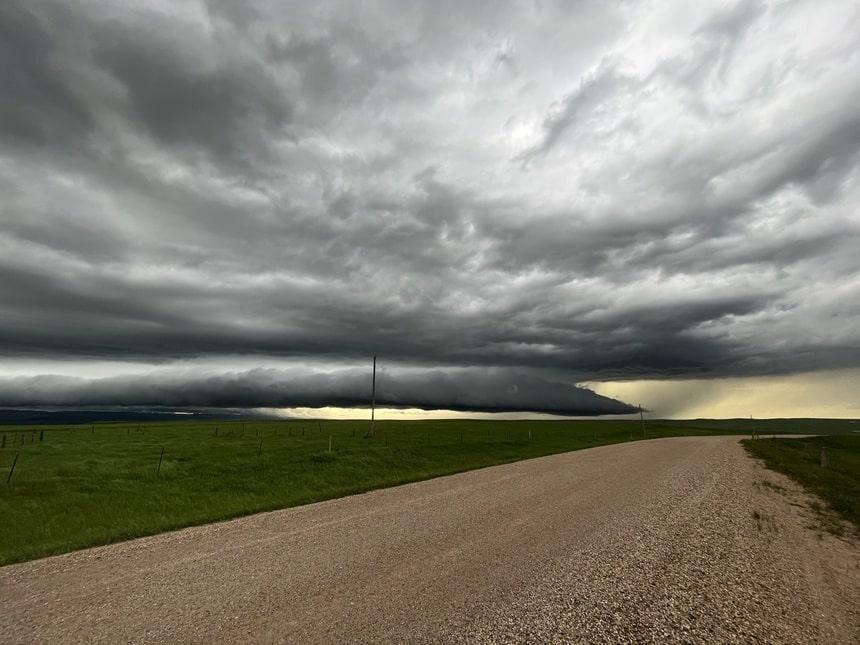 Shelf cloud over grassland near Rapid City, South Dakota