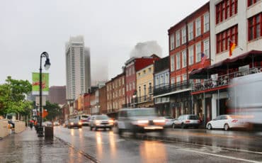 Downtown New Orleans during a rainy day