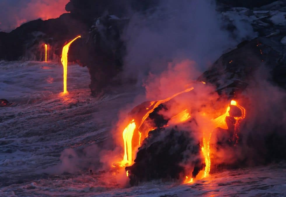 Lava from Kilauea on Hawaii flows into the ocean
