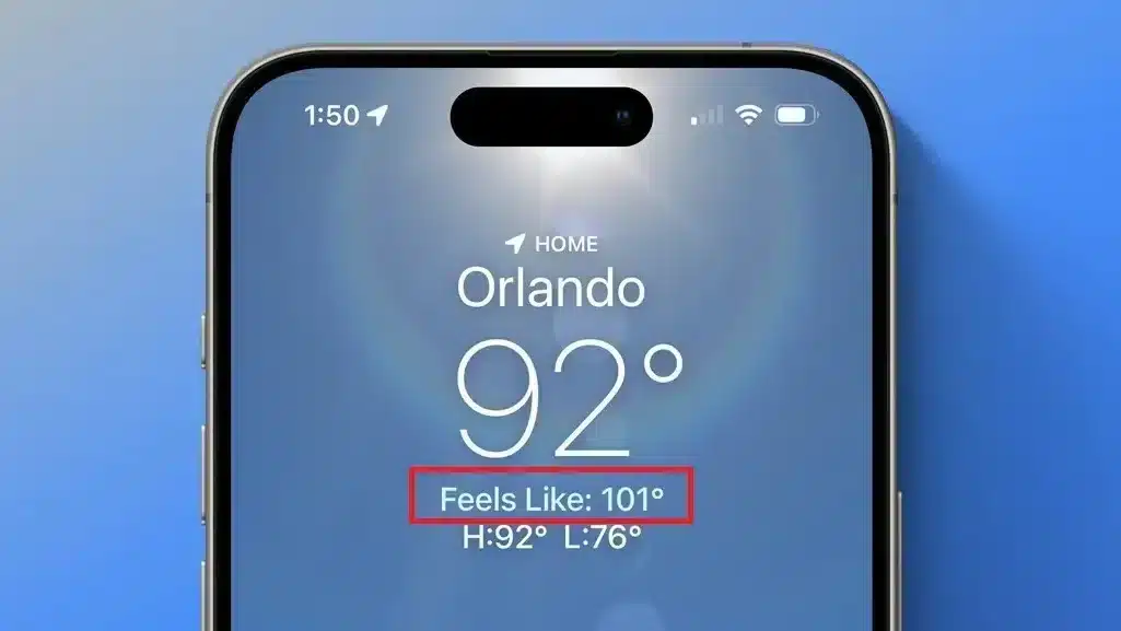 Feels like temperature on iPhone weather app